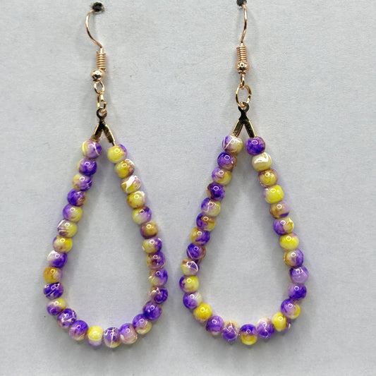Purple and Yellow Swirl Teardrop Earrings