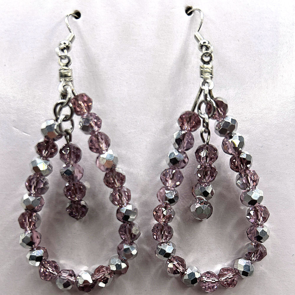 Pink and Silver Teardrop Loop Earrings (Heavy)
