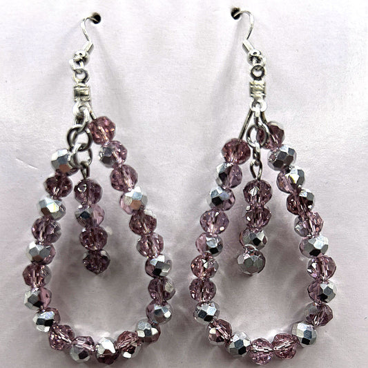 Pink and Silver Teardrop Loop Earrings (Heavy)