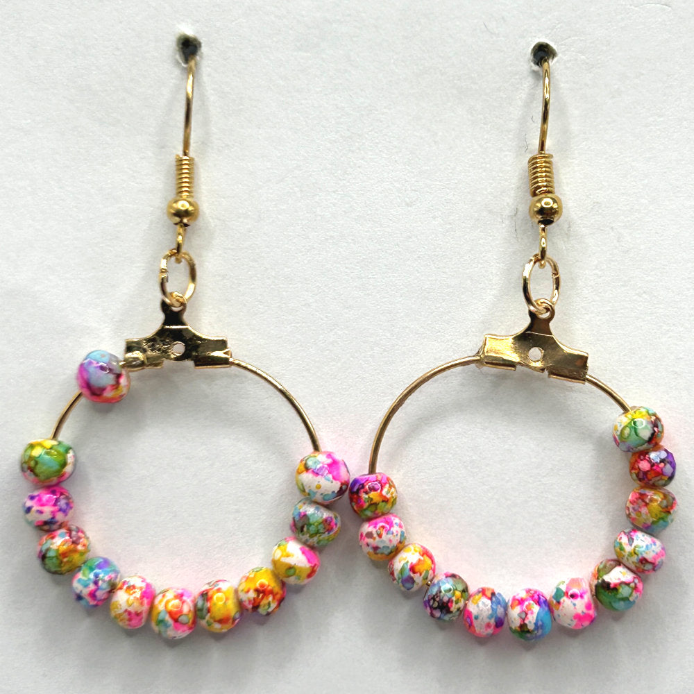 Small Loop Earrings with Multicolor Splatter Beads