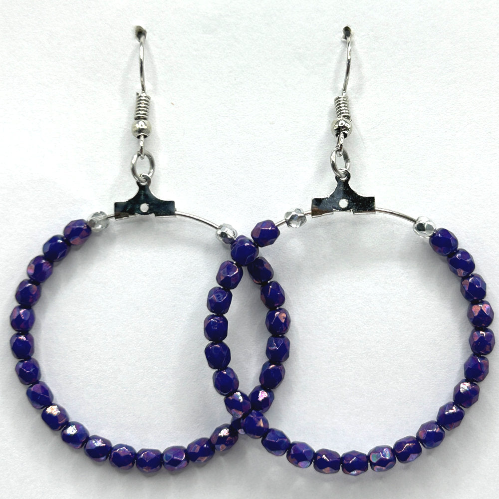 Purple Czech Glass Large Loop Earrings