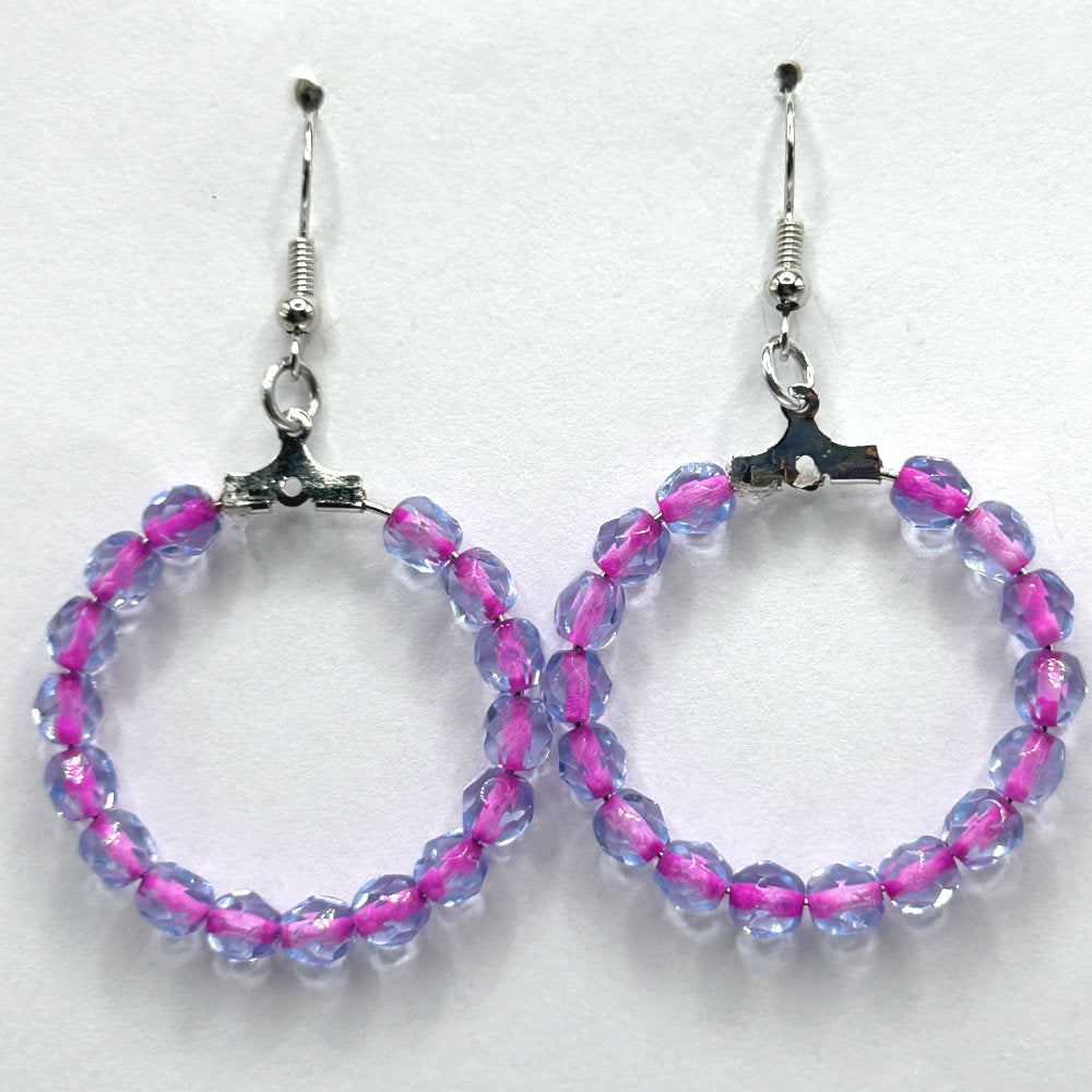 Medium Loop Earrings with Pink-Lined Purple Beads