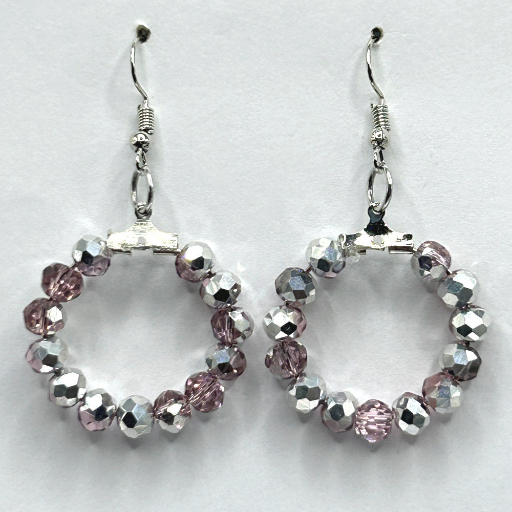 Pink and Half-Silver Small Loop Earrings