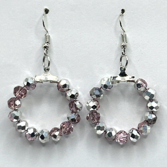 Pink and Half-Silver Small Loop Earrings