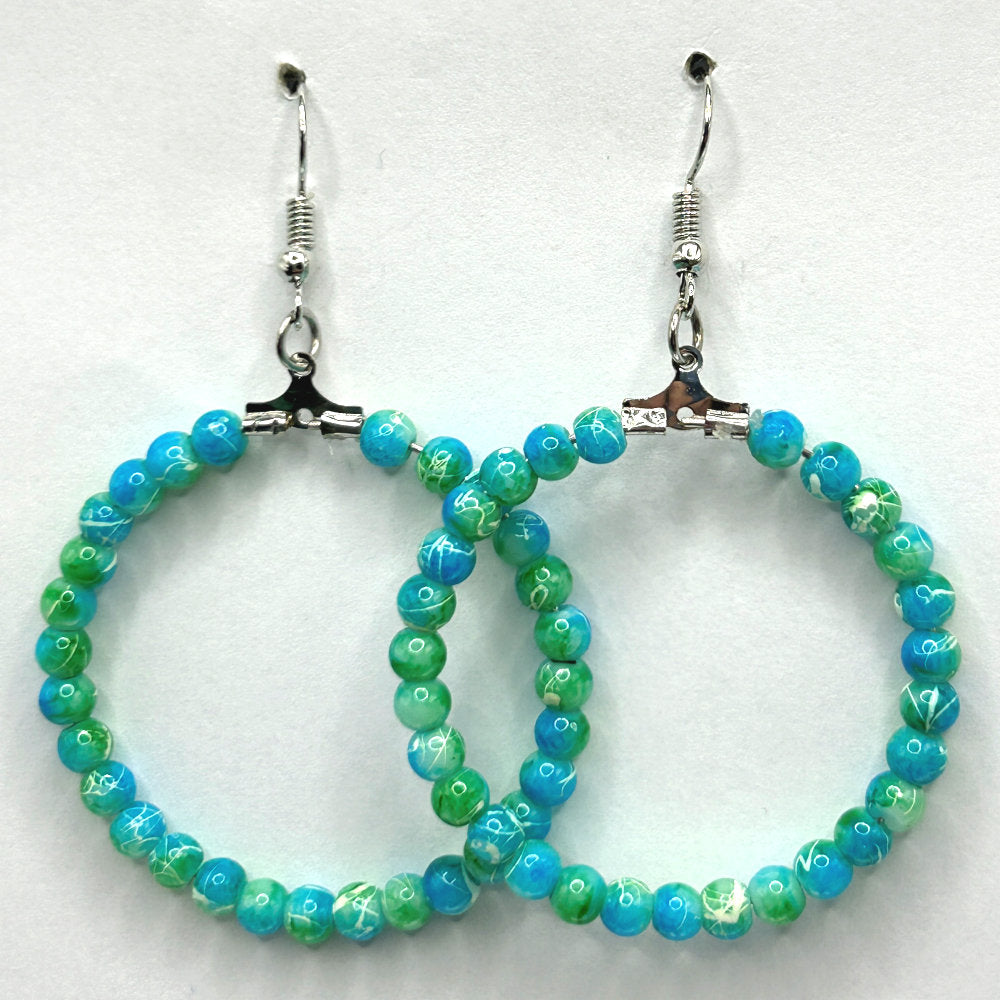 Large Blue-Green Swirl Loop Earrings