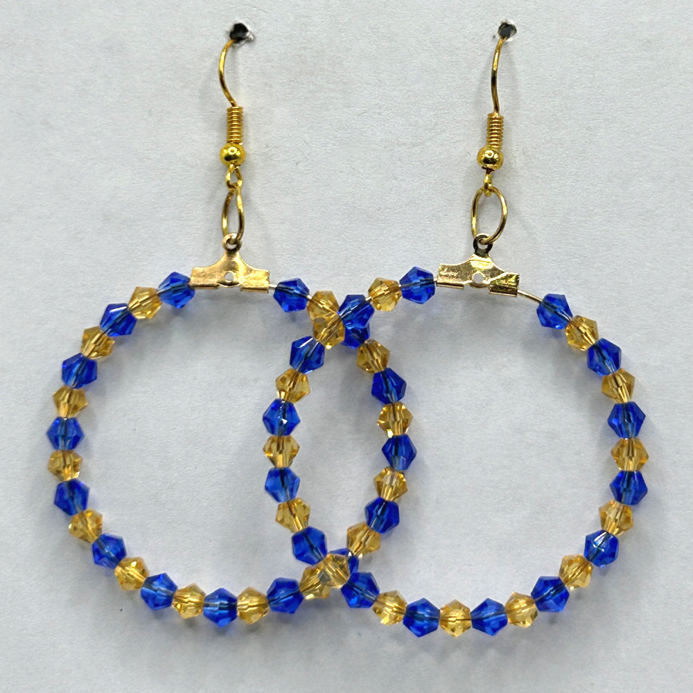 Yellow and Blue Large Loop Earrings