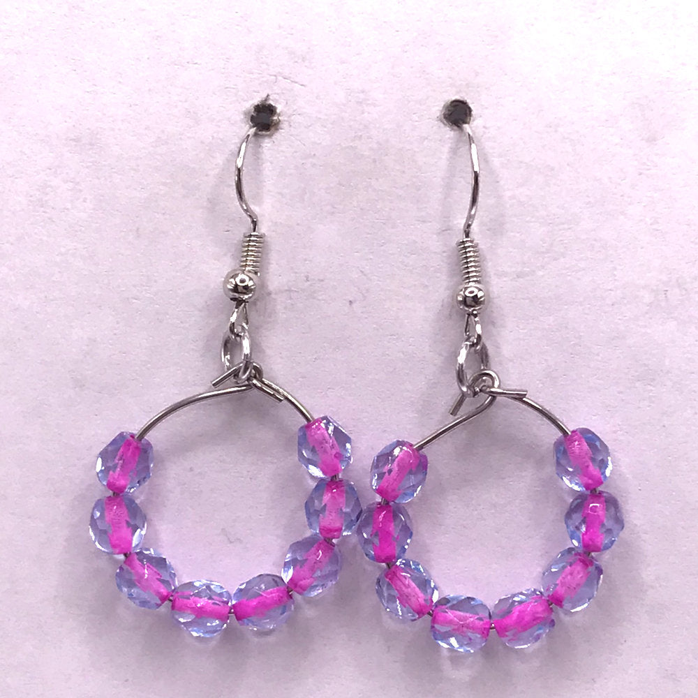 Tiny Loop Earrings with Pink-Lined Lilac Beads