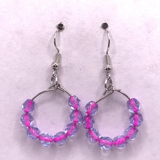 Tiny Loop Earrings with Pink-Lined Lilac Beads