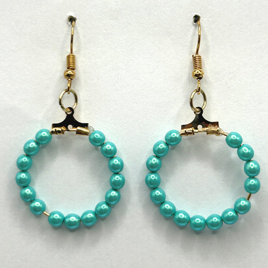 Small Loop Earrings with Blue Faux Pearls