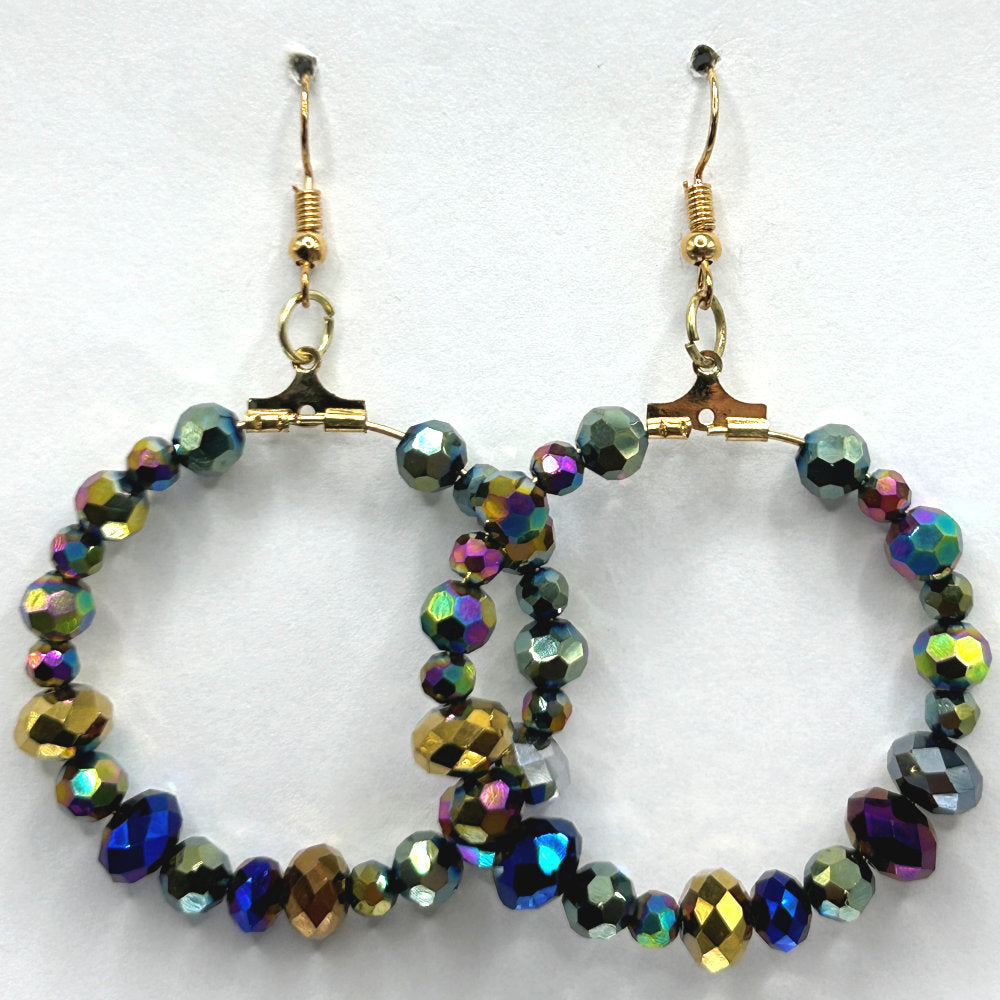 Large Loop Earrings with Mixed-Size Metallic Beads (Heavy)