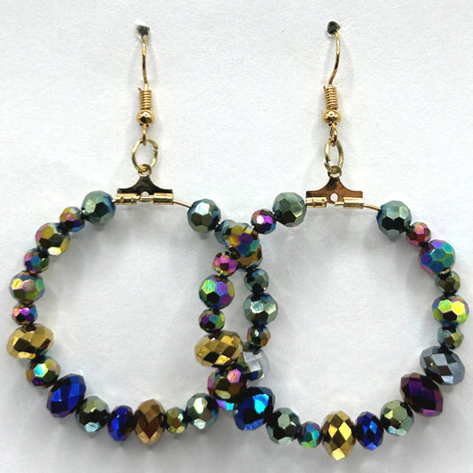 Large Loop Earrings with Mixed-Size Metallic Beads (Heavy)
