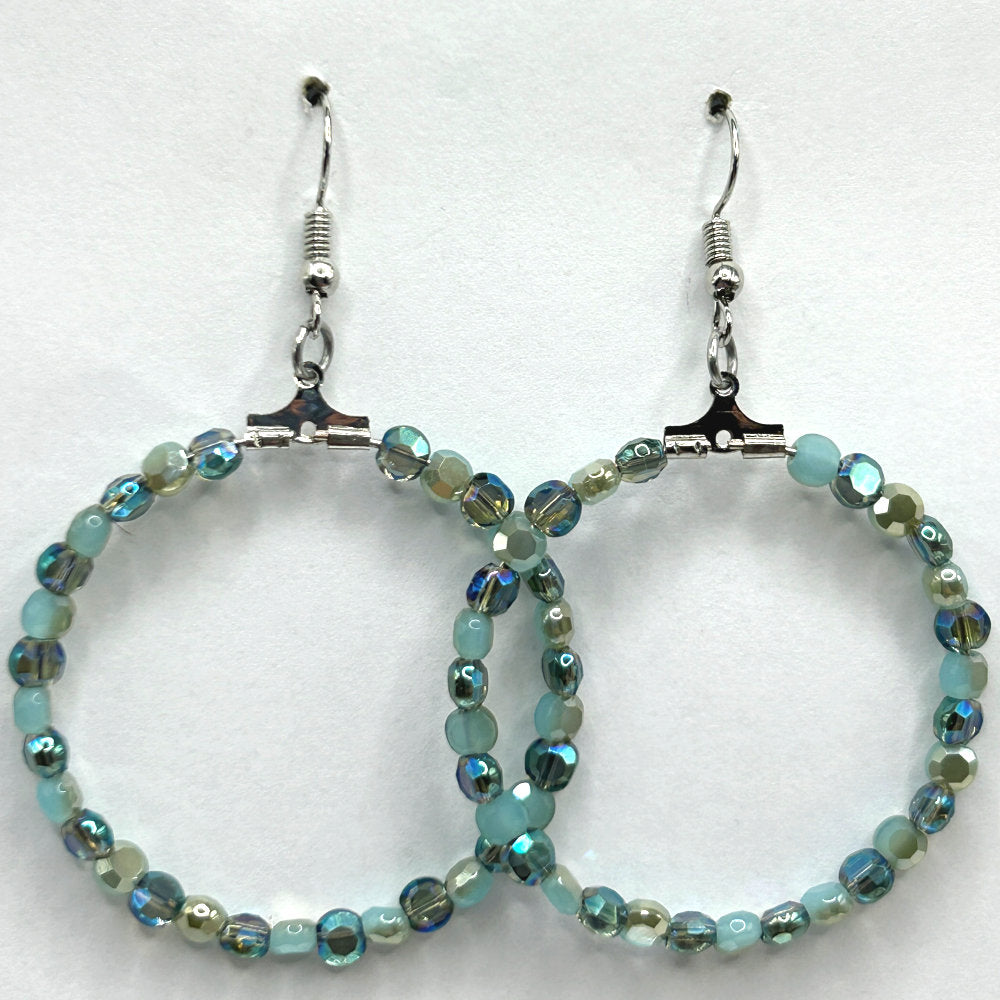 Large Blue Coin-Style Bead Loop Earrings