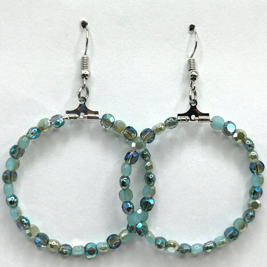 Large Blue Coin-Style Bead Loop Earrings