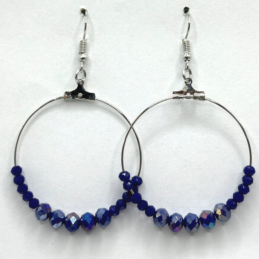 Large Loop Earrings with Deep Blue Beads