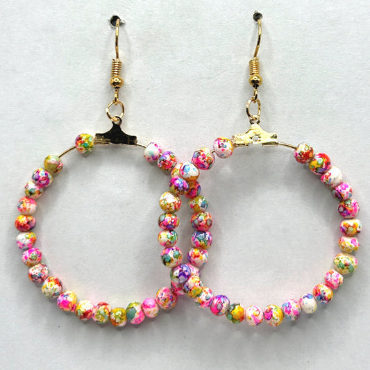 Large Loop Earrings with Multicolor Splatter Beads