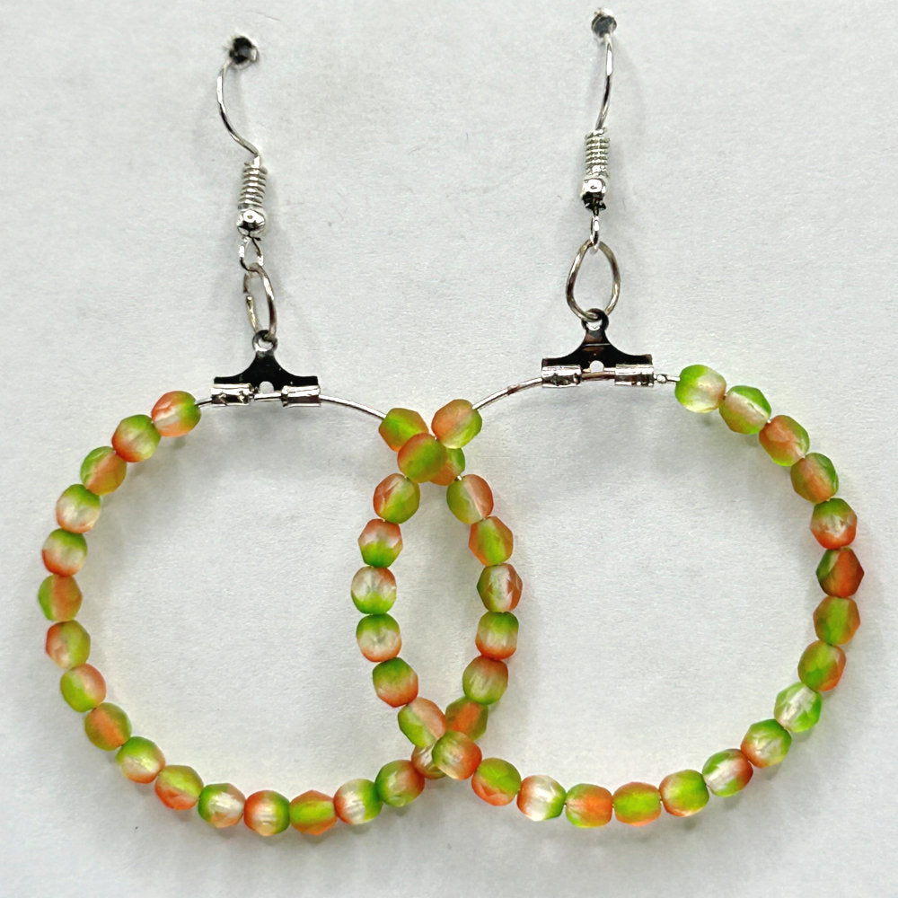 Watermelon Czech Glass Large Loop Earrings