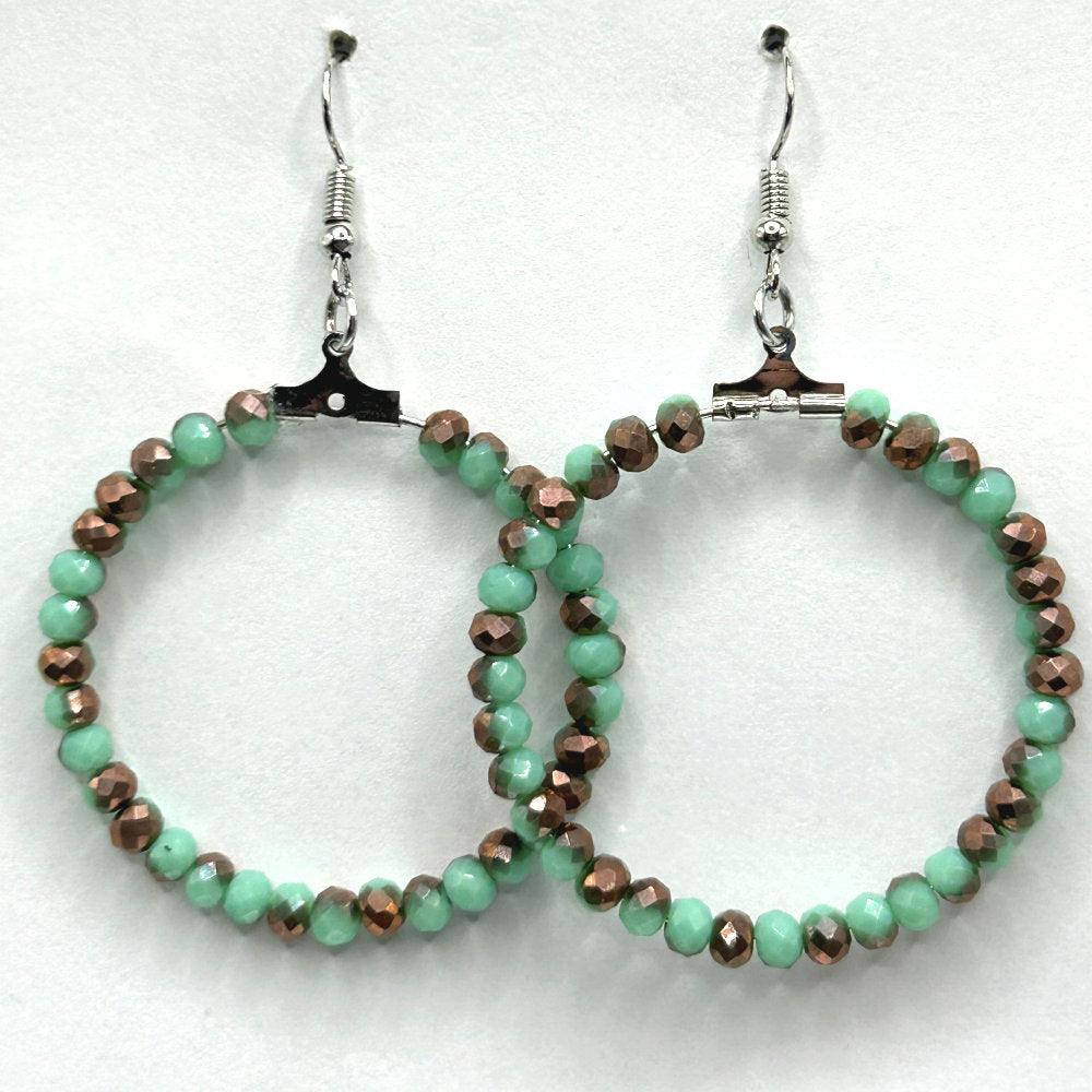 Mint and Copper Large Loop Earrings
