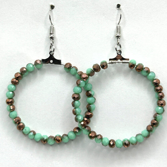Mint and Copper Large Loop Earrings