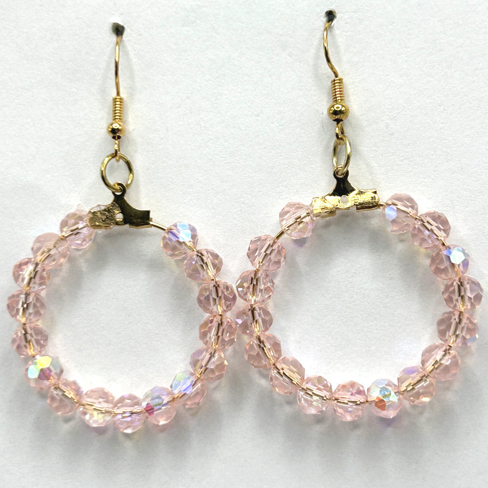 Medium Loop Earrings with Sparkly Pink Beads