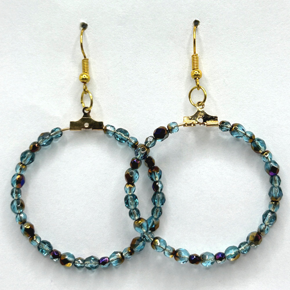 Blue and Purple-Metallic Large Loop Earrings