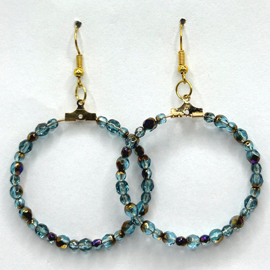 Blue and Purple-Metallic Large Loop Earrings