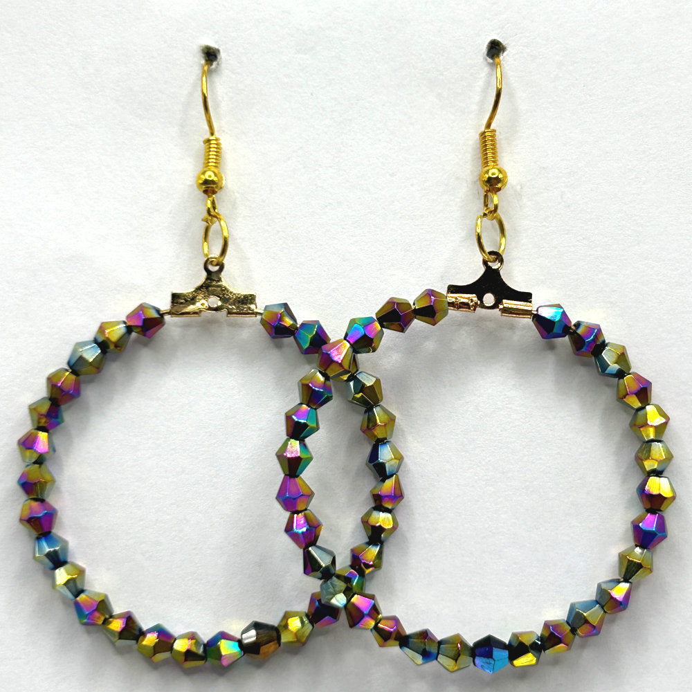 Multicolor Metallic Bicone Large Loop Earrings