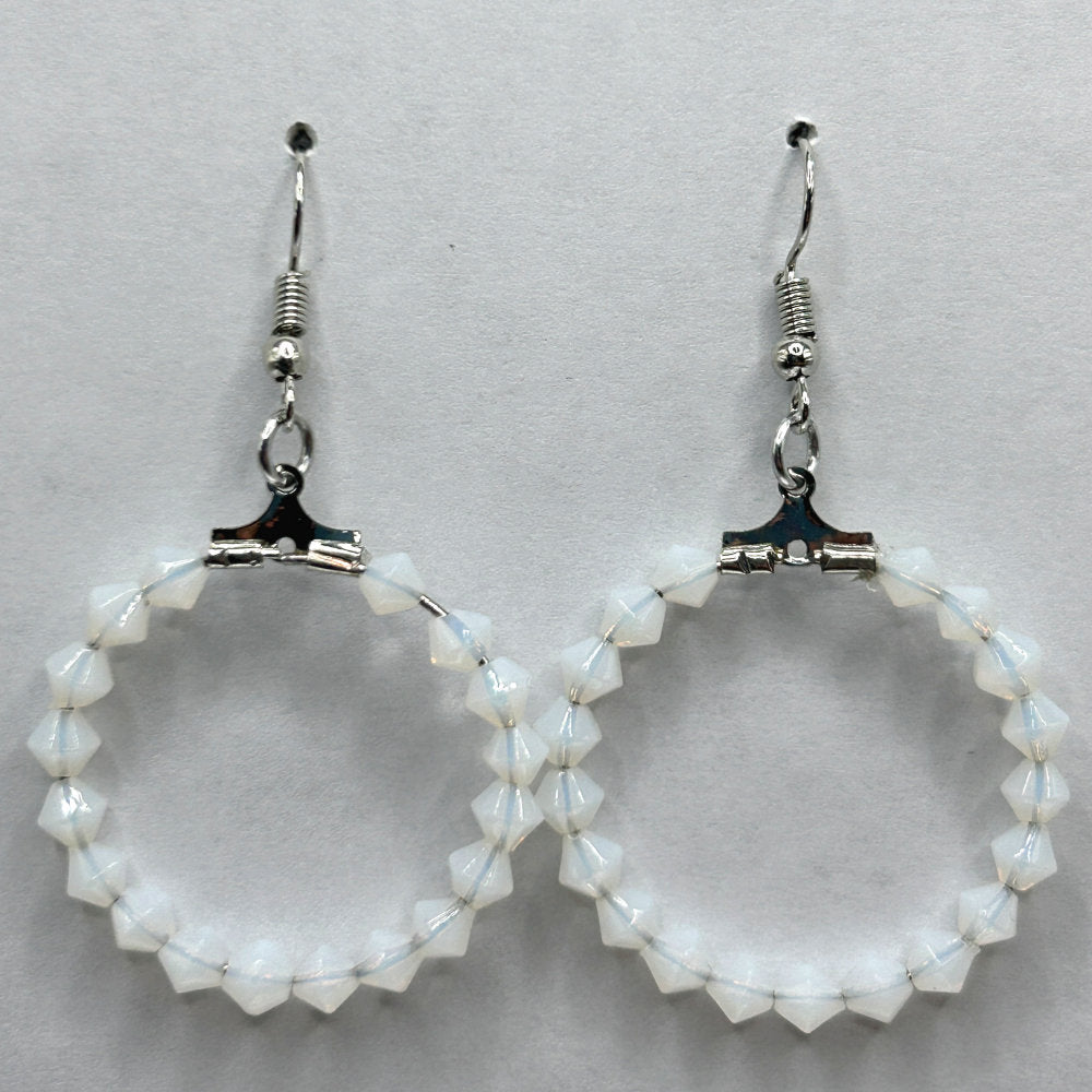 White Semi-Opal Medium Loop Earrings