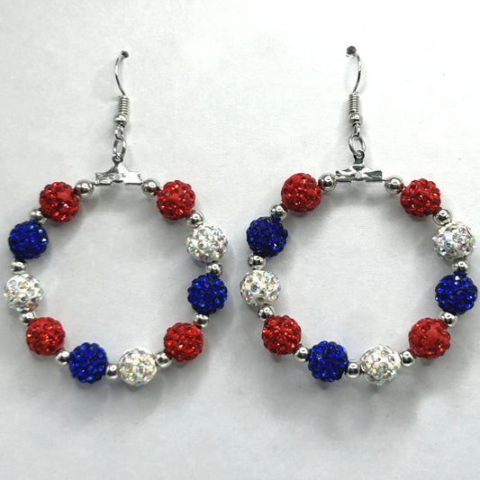 Patriotic Large Glittery Loop Earrings