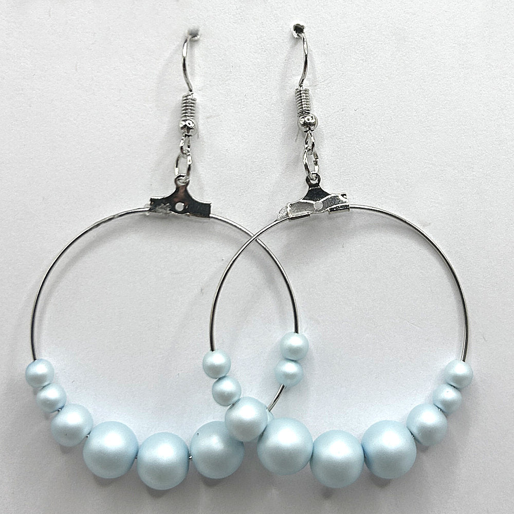 Pale Blue Faux Pearl Large Loop Earrings