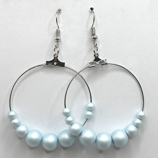 Pale Blue Faux Pearl Large Loop Earrings