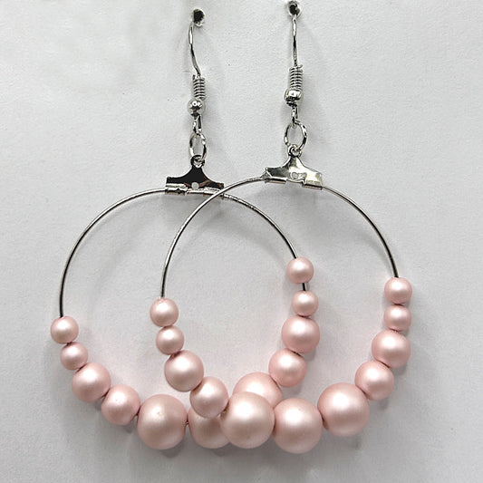 Pale Pink Faux Pearl Large Loop Earrings