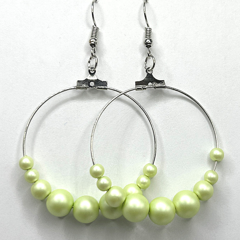 Pale Green Faux Pearl Large Loop Earrings