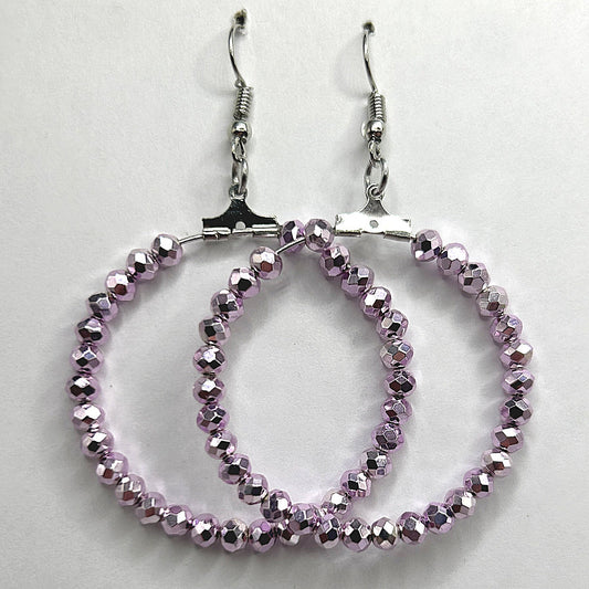 Metallic Pale Pink Sparkle Large Loop Earrings