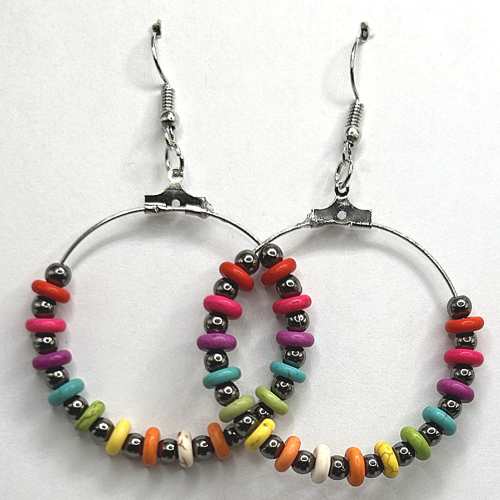 Multicolor Large Loop Earrings with Gunmetal Accents