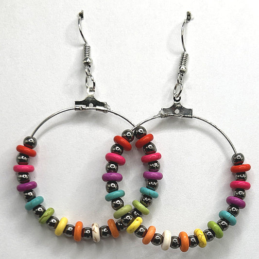 Multicolor Large Loop Earrings with Gunmetal Accents