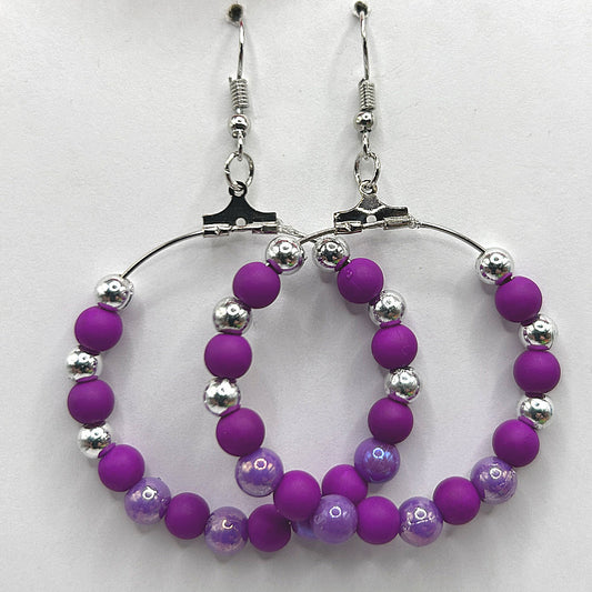 Purple Mixed Plastic Large Loop Earrings with Silver Accents