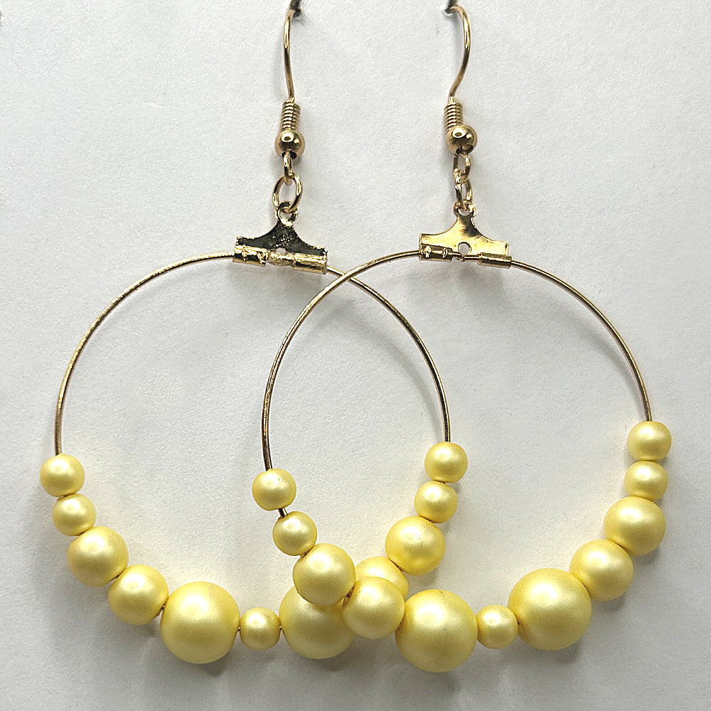 Pale Yellow Faux Pearl Large Loop Earrings
