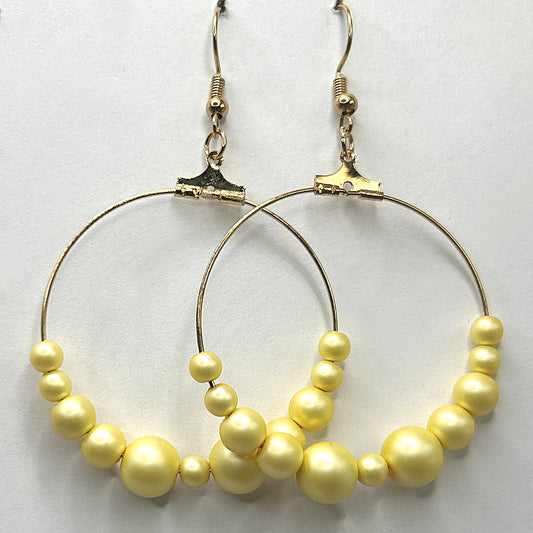 Pale Yellow Faux Pearl Large Loop Earrings