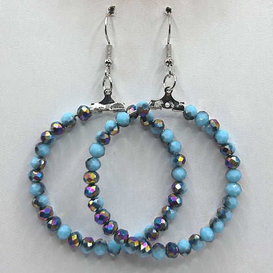 Sky Blue Large Loop Earrings with Multicolor Metallic Coating