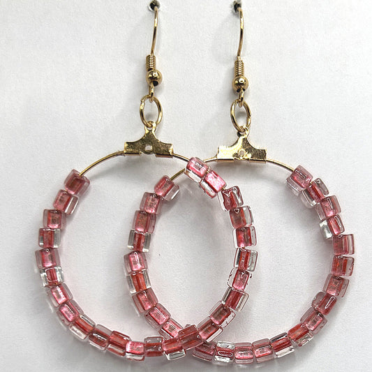 Large Loop Earrings with Pink Triangle Beads