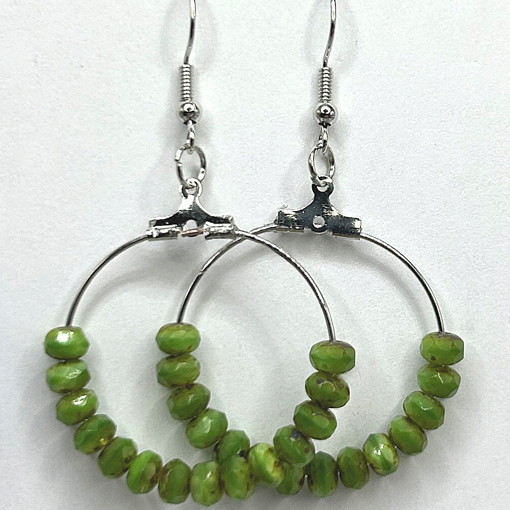 Medium Loop Earrings with Green Faux Jade Beads