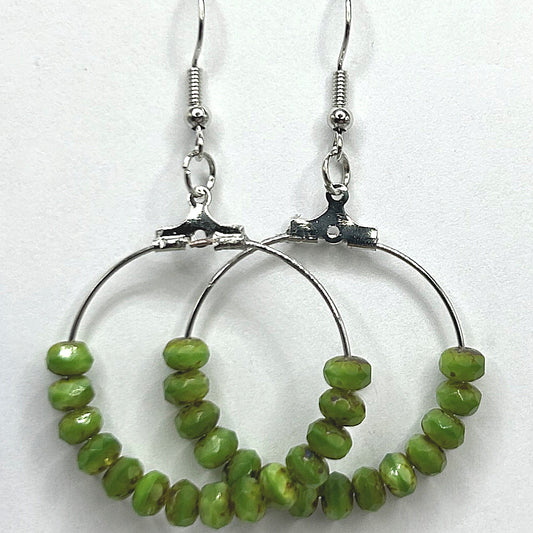 Medium Loop Earrings with Green Faux Jade Beads