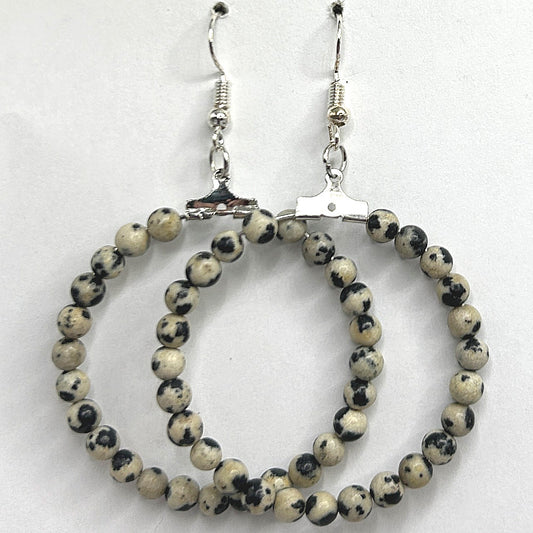 Large Loop Earrings with Dalmatian Jasper Beads