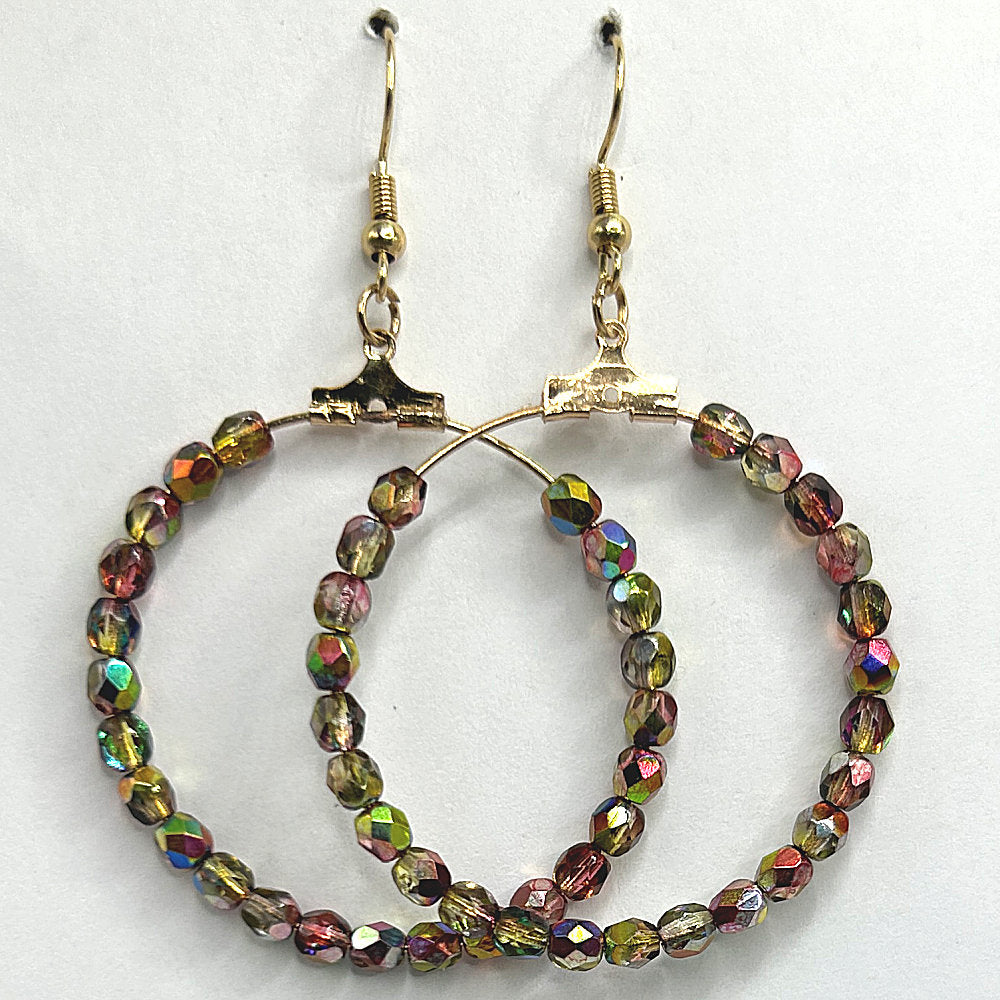 Large Loop Earrings with 'Electric Raspberry' Half-Gold Coated Czech Glass Beads