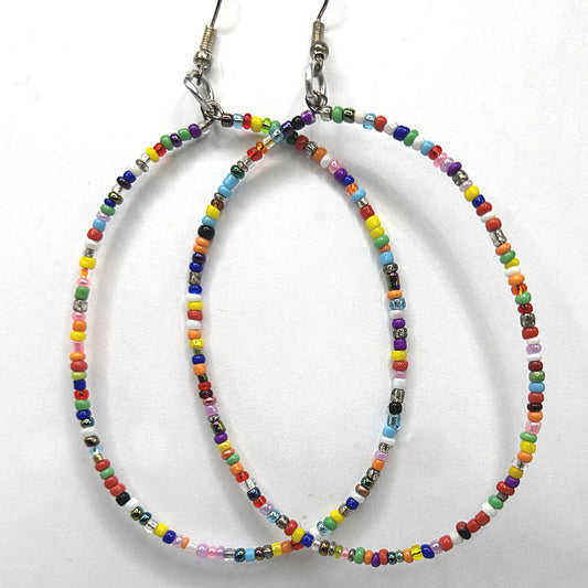 Extra-Large Loop Earrings with Multicolor Seed Beads