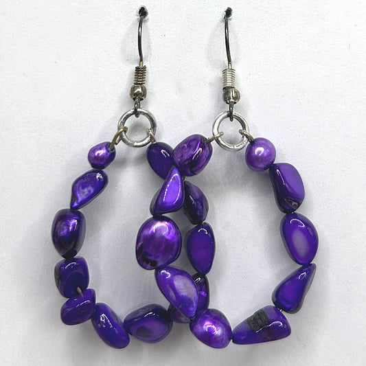 Purple Glass Chip Oval Loop Earrings