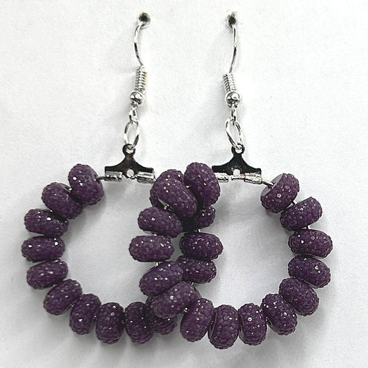Medium Loop Earrings with Glittery Purple Beads