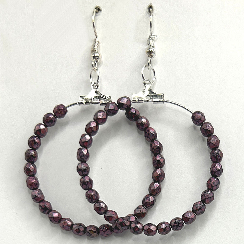 Metallic Purple Czech Glass Large Loop Earrings