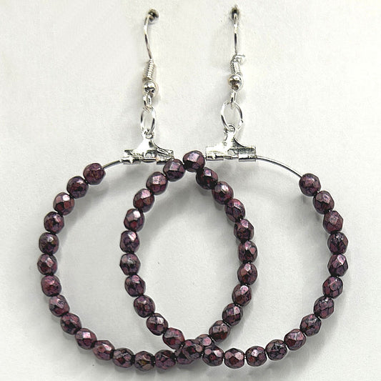 Metallic Purple Czech Glass Large Loop Earrings