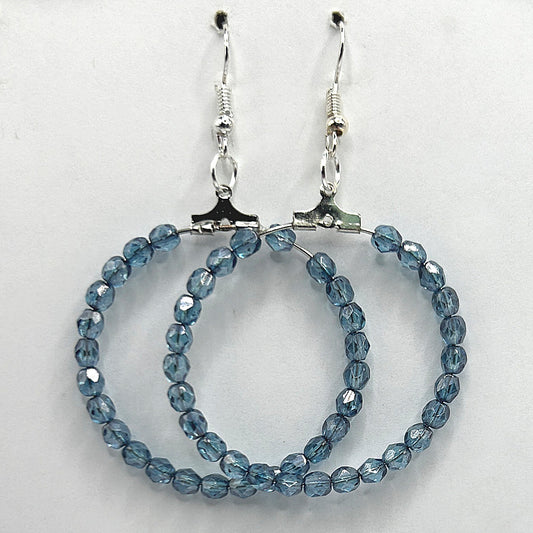 Large Loop Earrings with Ocean Blue Czech Glass Beads
